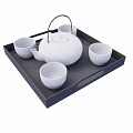Modern Table and Chair Set with Black Tray White Teapot and Four Cups
