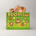 Green Interactive Zone Featuring Baseball Bat Ball Boom Effect And Start Button 3d model