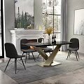 Elegant Modern Dining Table Set With Black Chairs Gold Base And Marble Top 3d model