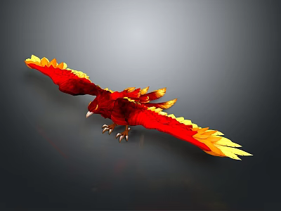 Red And Yellow Eagle Sculpture With Spread Wings And Detailed Feathers 3d model