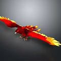 Red And Yellow Eagle Sculpture With Spread Wings And Detailed Feathers