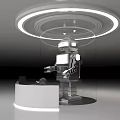 Contemporary Device Display On White Stand With Circular Overhead Lighting In Exhibition Scene