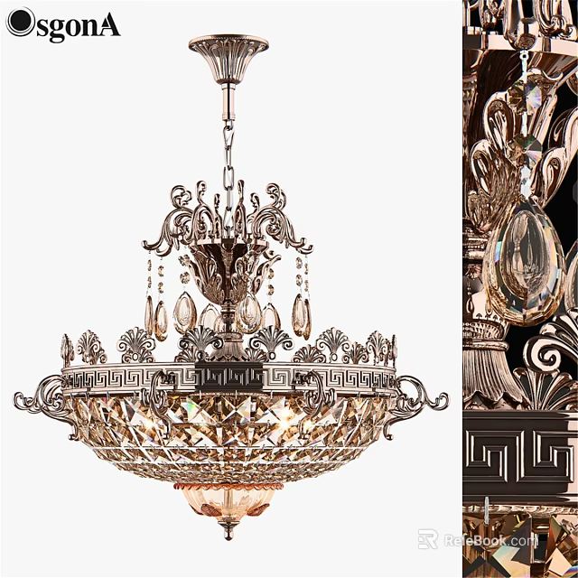 Ornate Crystal Chandelier With Intricate Metal Carvings And Hanging Prism Details For Luxury Interior Decoration 3d model 