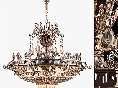 Ornate Crystal Chandelier With Intricate Metal Carvings And Hanging Prism Details For Luxury Interior Decoration 3d model