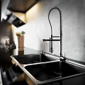 Modern Kitchen Double Bowl Stainless Steel Sink With Pull Down Faucet 3d model