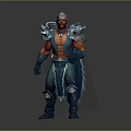Fantasy Warrior Character With Red Skin White Hair And Blue Armor Costume Design