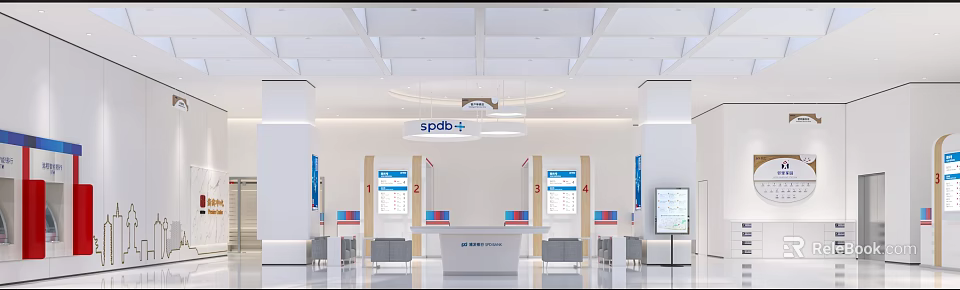 SPDB Bank Branch Interior Design With Modern Open Space Counter Screens and Seats 3d model 