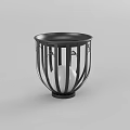 Modern Floor Lamp With Black Metal Striped Frame And Glowing White Sphere Light