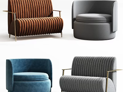 Modern Accent Chairs With Ribbed Velvet Upholstery And Metal Legs In Various Colors 3d model