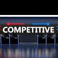 Modern Competitive Gaming Entertainment Desk With Multiple Monitors Blue LED Lighting And Sleek Black Design