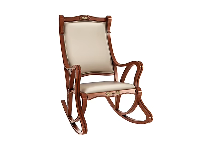 Classic Wooden Rocking Chair With Beige Upholstered Seat And Backrest 3d model