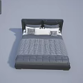 Modern Leather Double Bed With Gray Checkered Quilt And White Gray Pillows