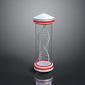 Transparent Cylindrical Lab Equipment Featuring DNA Double Helix and Red White Rings