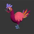 Vibrant Cartoon Game Movie Character With Pink Body Blue Comb Colorful Tail And Big Eyes