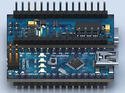 Industrial Equipment Circuit Board Featuring Microchip Ports and Electronic Components 3d model