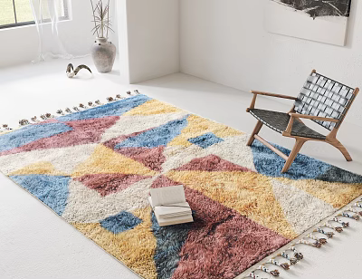 Plush Square Rug With Multicolored Geometric Patterns In Indoor Living Space 3d model