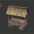 Vintage Wooden Cart With Rustic Metal Roof And Decorative Wheels For Daily Use
