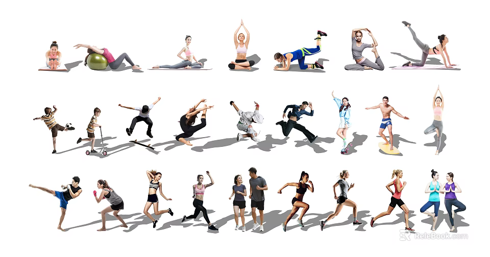 Multiple People Doing Various Exercises Including Yoga Dancing And Running 3d model 
