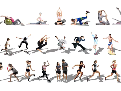 Multiple People Doing Various Exercises Including Yoga Dancing And Running 3d model