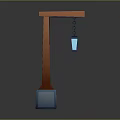 Modern Electronic Device With Orange Stand And Hanging Blue Container