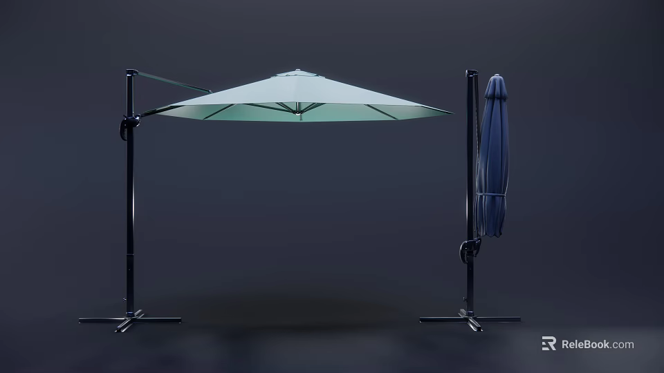 Green Outdoor Patio Umbrella With Black Frame Sturdy And Foldable Design 3d model 