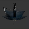 Mystical Black Hooded Skeleton Figure With Sword And Blue Energy Swirls Platform