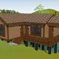 Rustic Stilted Vacation Home Featuring Brown Roof Windows and Balcony in Green Setting