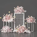 Pink and White Floral Decorative Arrangement in Metal Grid Frames
