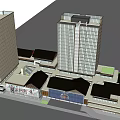 Commercial Street With Modern High Rise Buildings Traditional Wooden Structures Tiger Logo And Crowd Activities