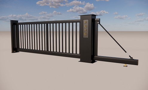 Electric flat push retractable door gate for fence 3d model