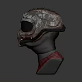 Worn Tactical Weapon Helmet with Goggles Face Mask and Red Black Checkered Base