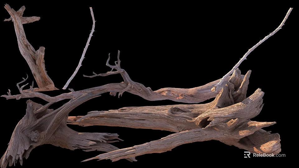 Natural Stone Compositions Featuring Weathered Driftwood Logs And Rustic Wood Textures 3d model 