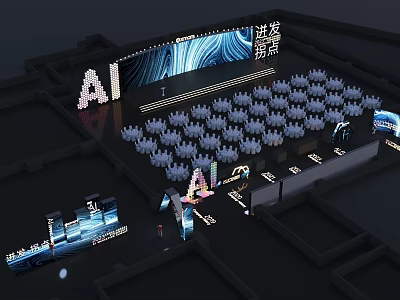 AI Conference Venue With Modern Stage Seating And Digital Background Design 3d model