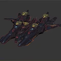 Futuristic Sci Fi Dual Spacecraft With Blue Lights And Dark Streamlined Design