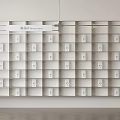 White Wall Mounted Decorative Cabinet With Multiple Shelves And Labels 3d model