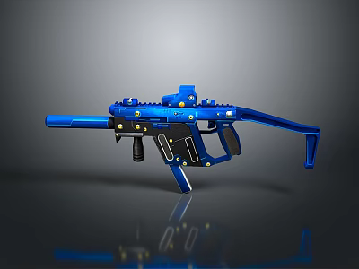 Modern Blue Tactical Submachine Gun With Metallic Finish Black Grip And Yellow Components 3d model