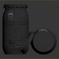 Gray Plastic Drums With Standing And Overturned Drum Open Lid And Labels Showing Contents Weight
