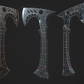 Handcrafted Battle Axes With Unique Metal Blades Black Handles And Red Accents