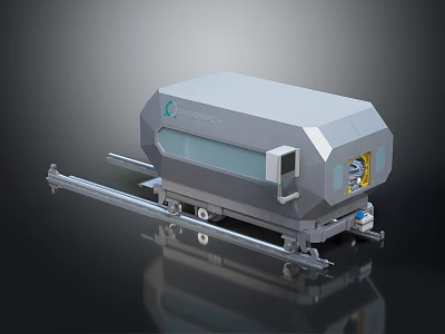 Conductix Gray Industrial Rail Vehicle With Enclosed Structure On Metal Track 3d model