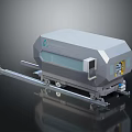 Conductix Gray Industrial Rail Vehicle With Enclosed Structure On Metal Track
