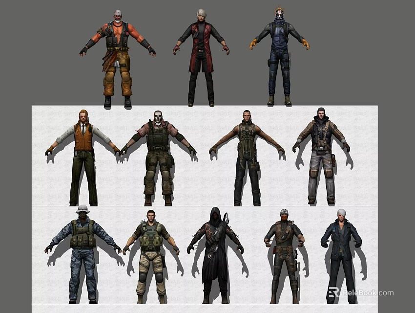 Game And Movie Character Designs With Different Outfits In Standing Poses 3d model 