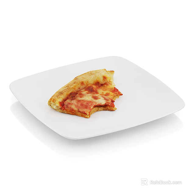 Tasty Pizza Slice With Melted Cheese And Crispy Crust On White Square Plate 3d model 