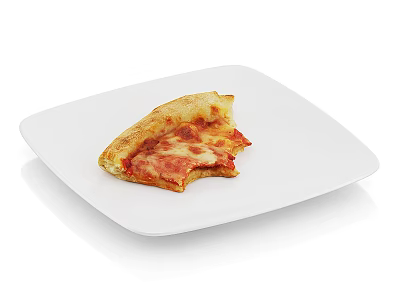 Tasty Pizza Slice With Melted Cheese And Crispy Crust On White Square Plate 3d model