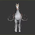 White Mythical Unicorn With Gold Pink Ornamental Decorations And Flowing Mane 3d model