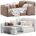 Two Cozy Brown And White Sofa Beds With Colorful Pillows And Soft Blankets