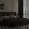 Modern Brown Leather Upholstered Double Bed For Warm Cozy Bedroom Home Interior Design