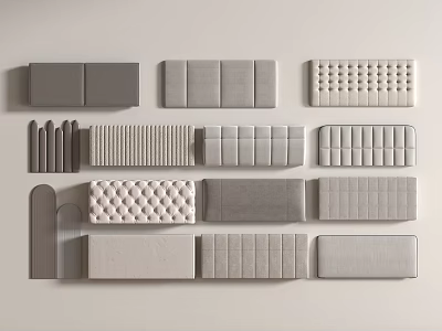 Upholstered Panels with Different Textures Shapes in Gray Beige on White Background 3d model
