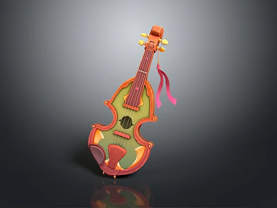 Colorful Decorative Violin Instrument With Pink Ribbon And 3D Model Design 3d model