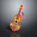 Colorful Decorative Violin Instrument With Pink Ribbon And 3D Model Design