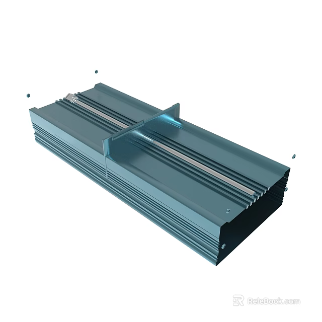 Metallic Blue Heat Sink Enclosure with Fin Structure and Screw Fixings 3d model 